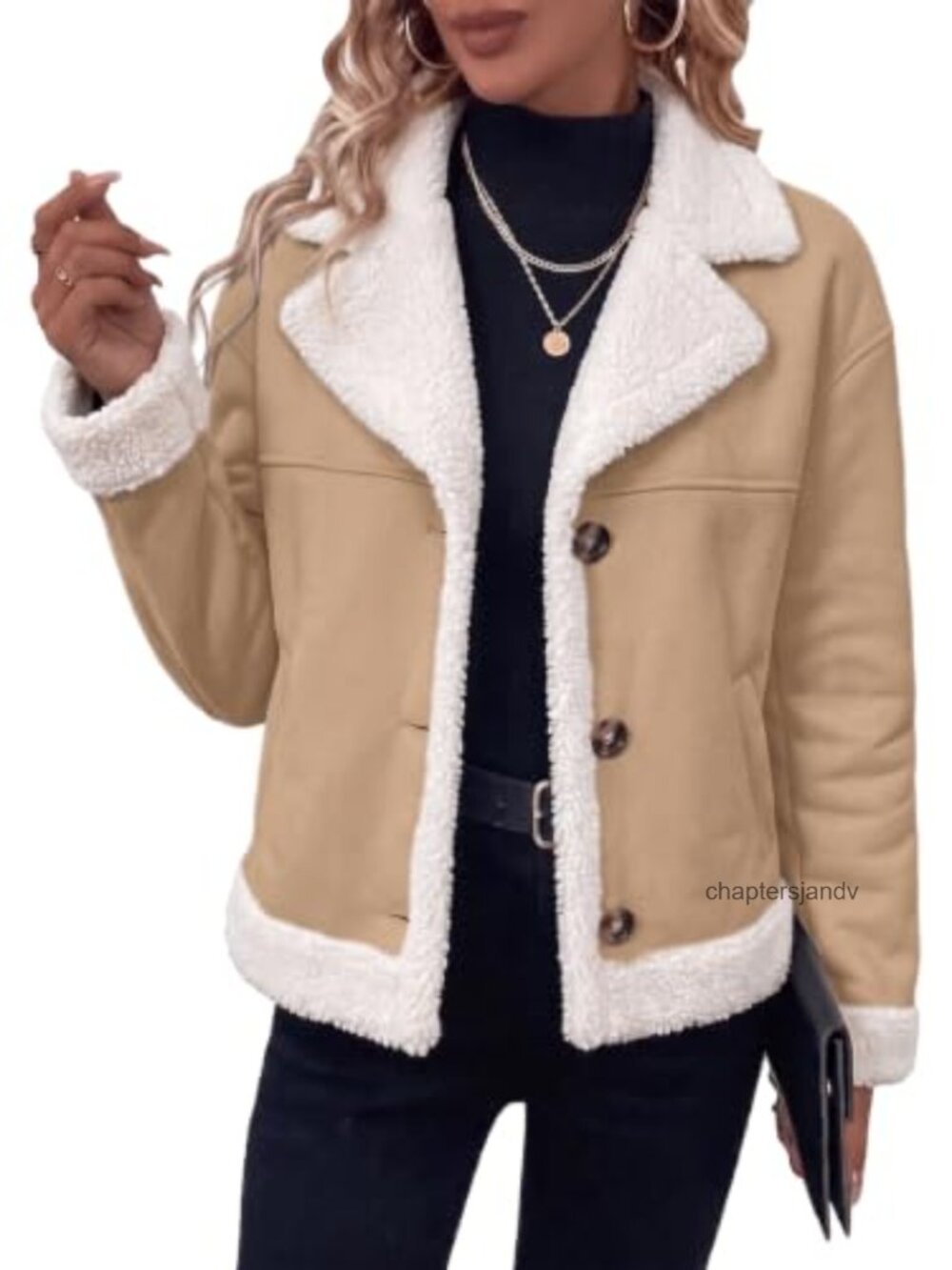 Faux Suede Bomber Jacket Sherpa Lined Cropped Button Winter Coat